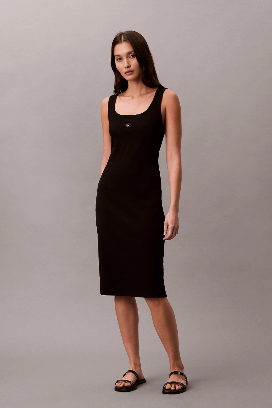 Calvin Klein Kolsuz Bebek Fitilli Dokuma Etiketli Kare Yaka Kadın Siyah Elbise LV047F257G-UB1