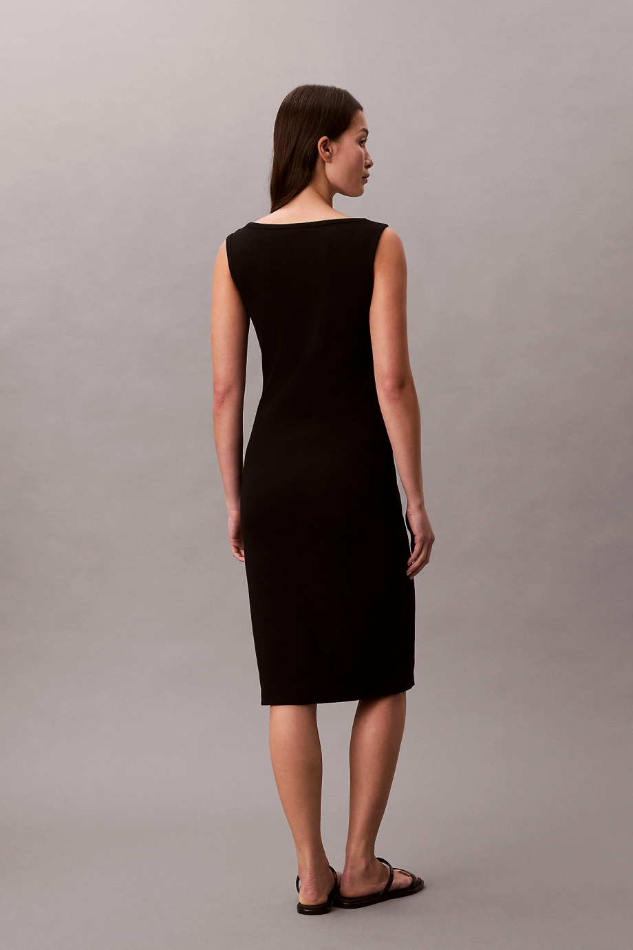Calvin Klein Kolsuz Bebek Fitilli Dokuma Etiketli Kare Yaka Kadın Siyah Elbise LV047F257G-UB1