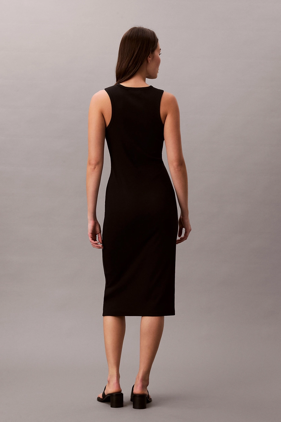 Calvin Klein Kolsuz Monologo 2x2 Bebek Fitilli Midi Kadın Siyah Elbise LV047F242G-UB1