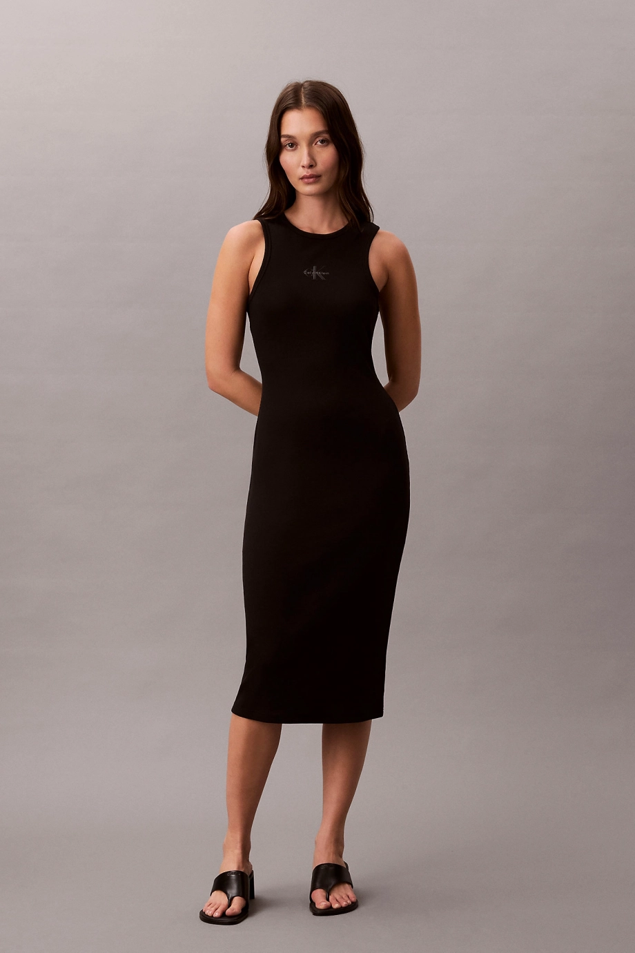 Calvin Klein Kolsuz Monologo 2x2 Bebek Fitilli Midi Kadın Siyah Elbise LV047F242G-UB1
