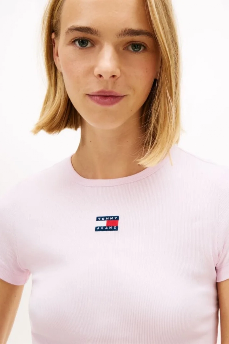 Tommy Hilfiger TJW Dar Kesim Amblemli Fitilli Kadın Pembe T-shirt DW0DW17881TN9