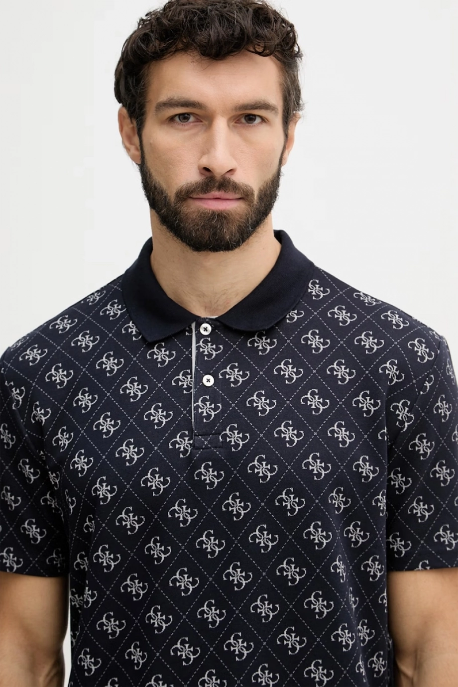 Guess Kısa Kollu Tamamı 4G Jakarlı Polo Yakalı Erkek Lacivert Polo
