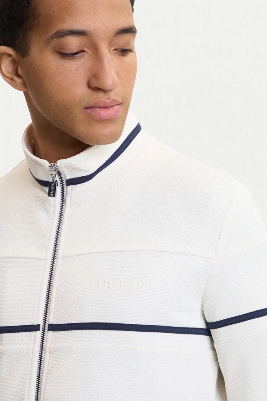 Guess Spiros Tam Fermuarlı Erkek Beyaz Eşofman Üstü Z6GQ29K3212-G018
