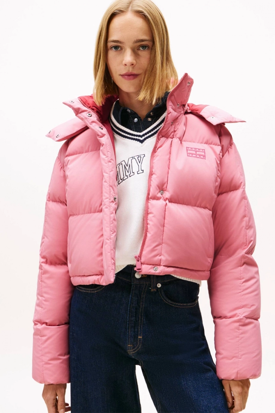 Tommy Hilfiger TJW Alaska Grid Kısa Kuş Tüyü Kadın Pembe Mont DW0DW21624THC