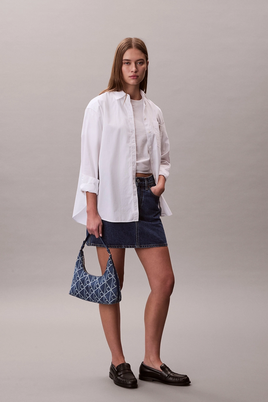 Calvin Klein Amblemli Tamamı Baskılı Denim Kadın Mavi Omuz Çantası LV04F3431G-YBN