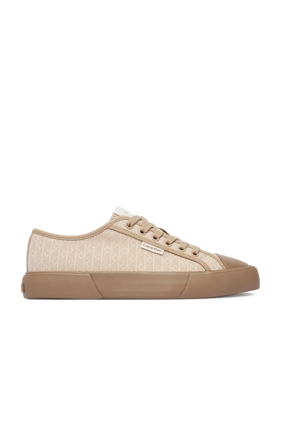 Calvin Klein Vulkanize Düşük Bilekli Bağcıklı Tamamı Baskılı Kanvas Kadın Bej Sneaker HW0HW03142-A04
