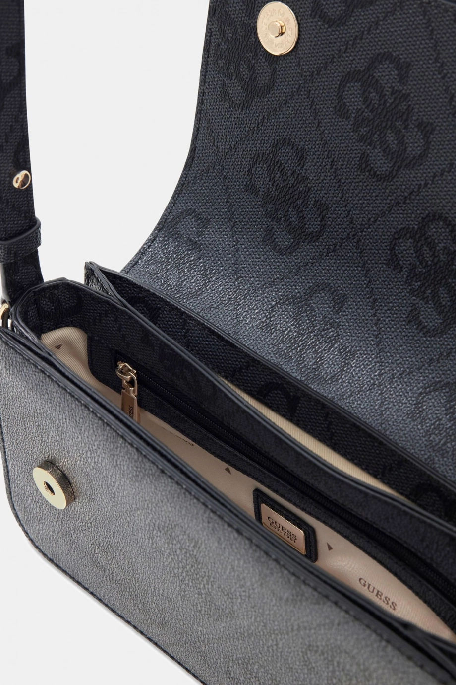 Guess Janie Logolu Dönüştürülebilir Kapaklı Çapraz Askılı Kadın Antrasit El Çantası HWOS9924210-CLO