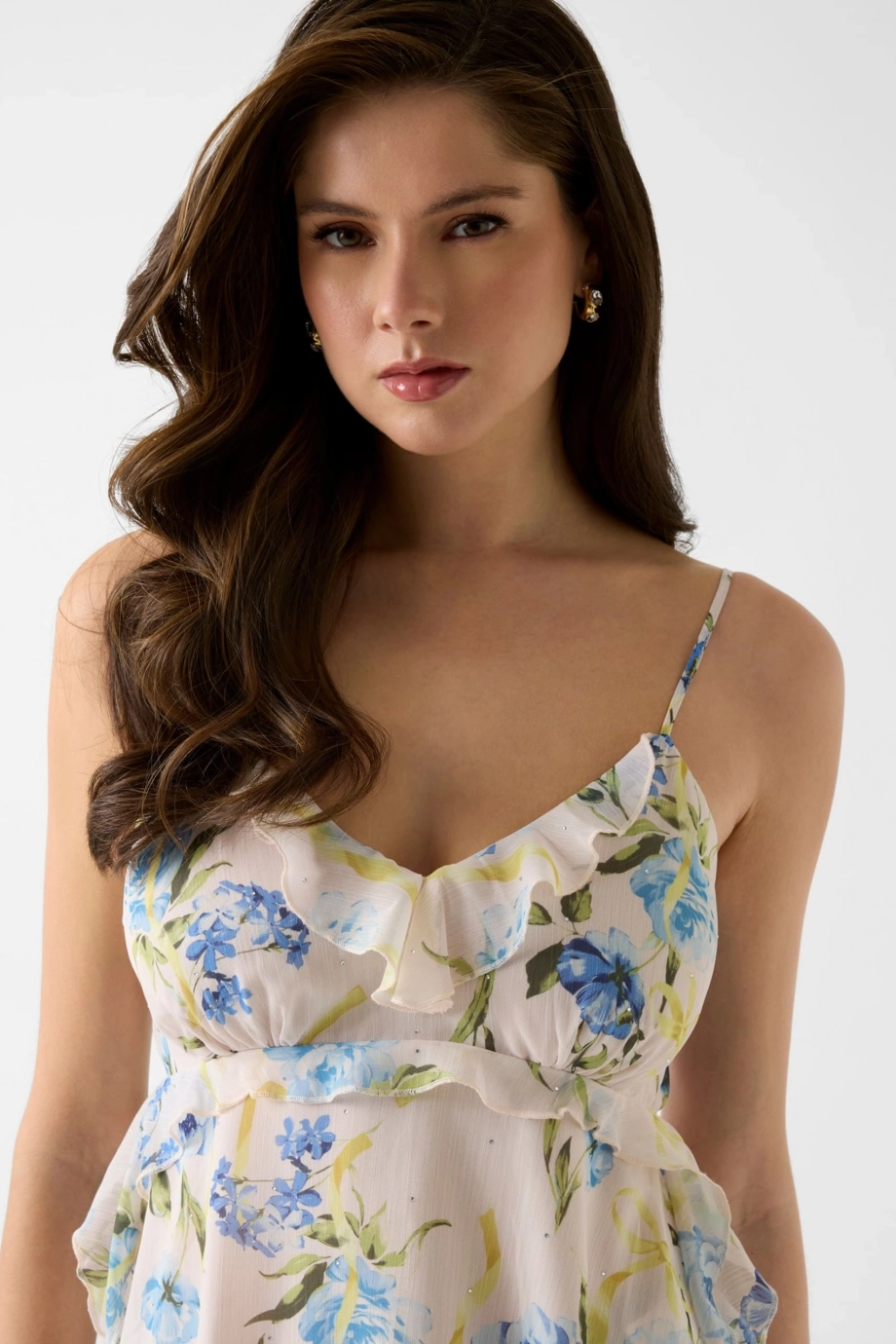 Guess Kolsuz Linda Fırfırlı Taş İşlemeli Kadın Çok Renkli Bluz W6GH27W1843-PMI9