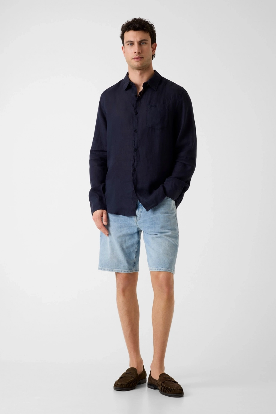Guess Napa  Erkek Lacivert Keten Regular Fit Gömlek M6GH59W1827-F73J