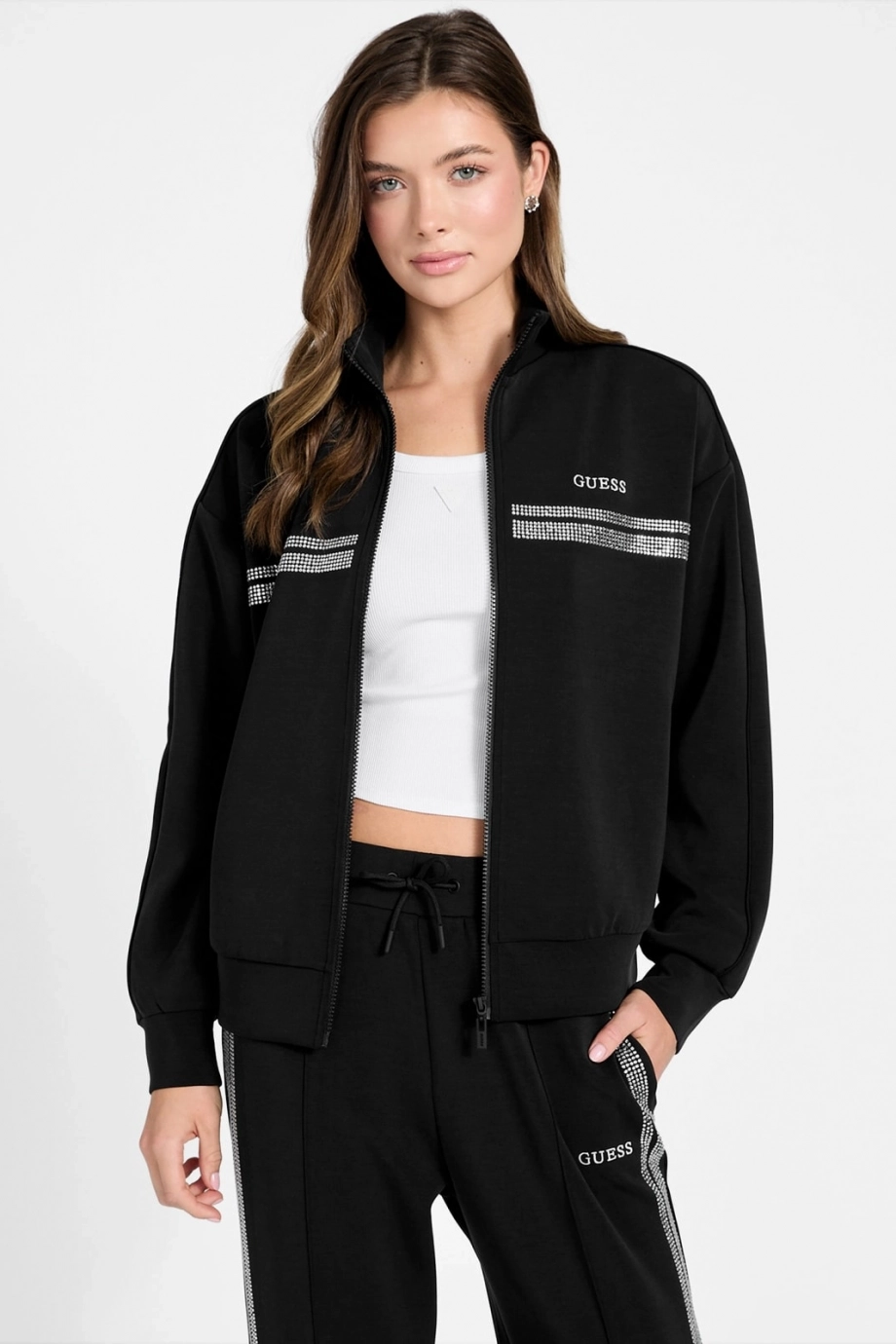 Guess Berthe Dik Yaka Tam Fermuarlı Kadın Siyah Sweatshirt V6RQ01KCAY2-JBLK