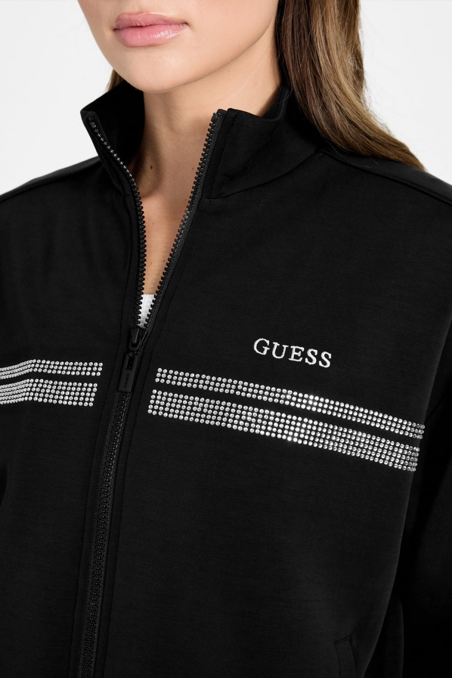 Guess Berthe Dik Yaka Tam Fermuarlı Kadın Siyah Sweatshirt V6RQ01KCAY2-JBLK