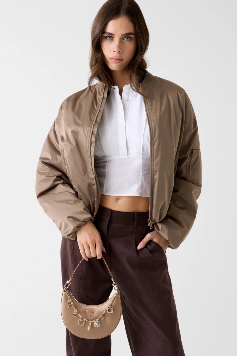 Guess Tasmin Lüks Kadın Omuz Kadın Ekru El Çantası HWES9931720-CHA