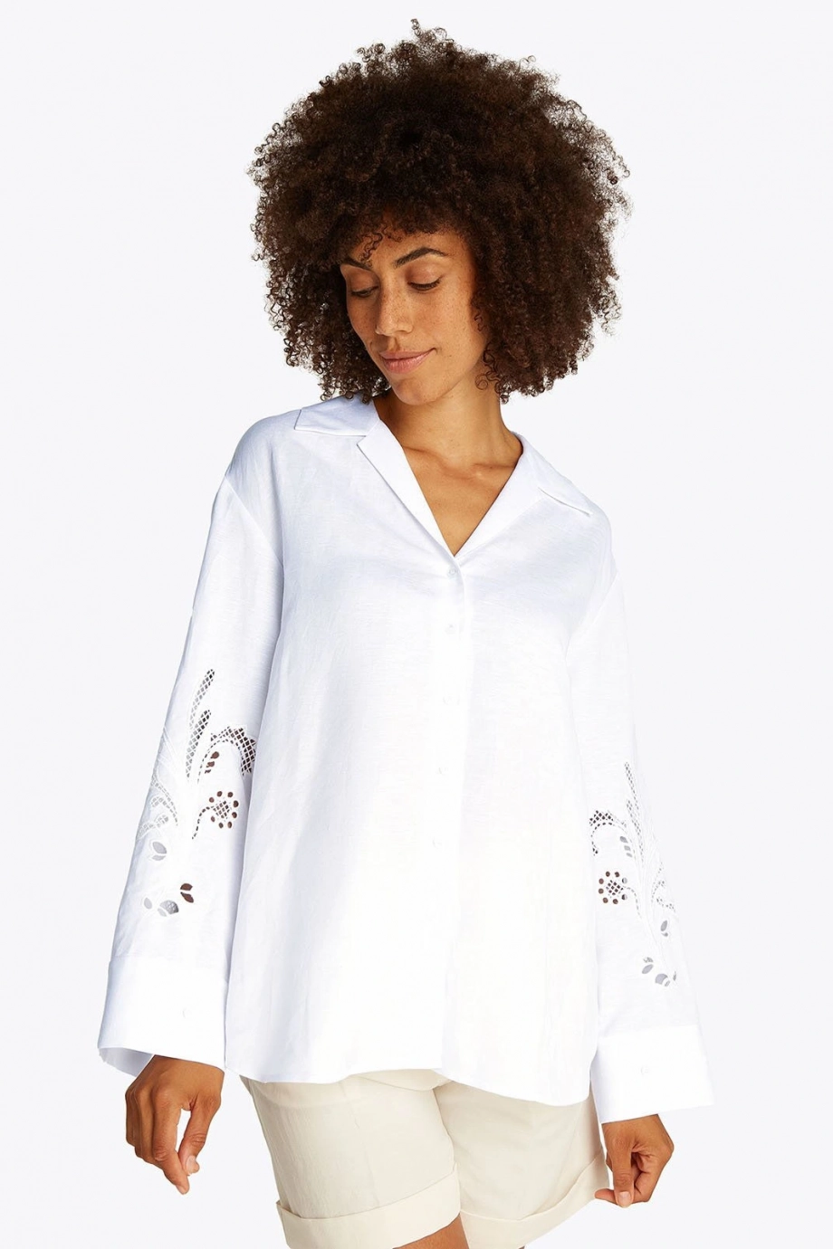 Tommy Hilfiger BRODERIE ANGLAISE LINEN SHIRT Kadın  Gömlek WW0WW45940YCF