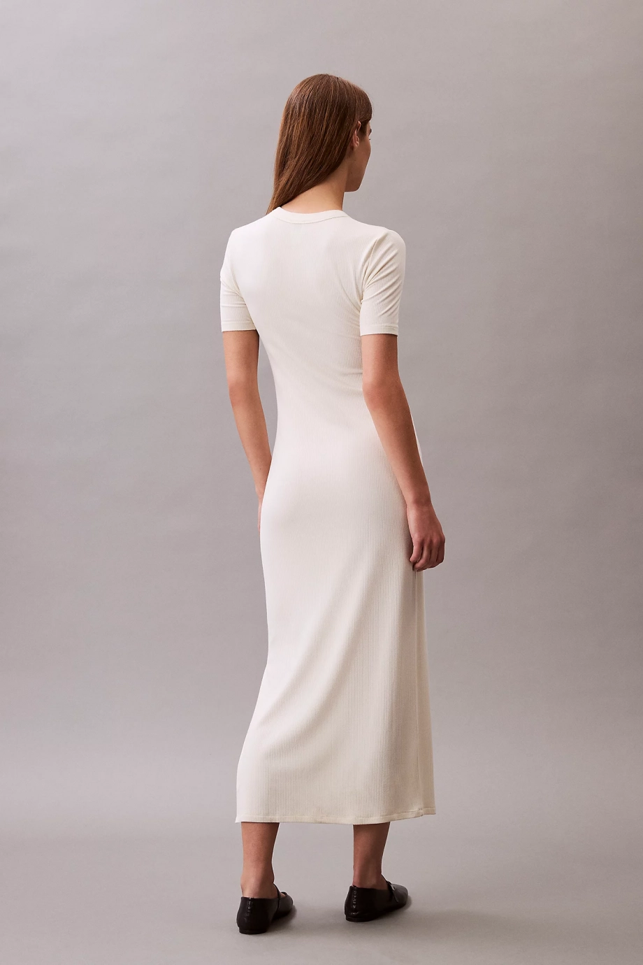 Calvin Klein A - MODAL RIB SS DRESS Kadın Beyaz Elbise LV044C902G-PBA