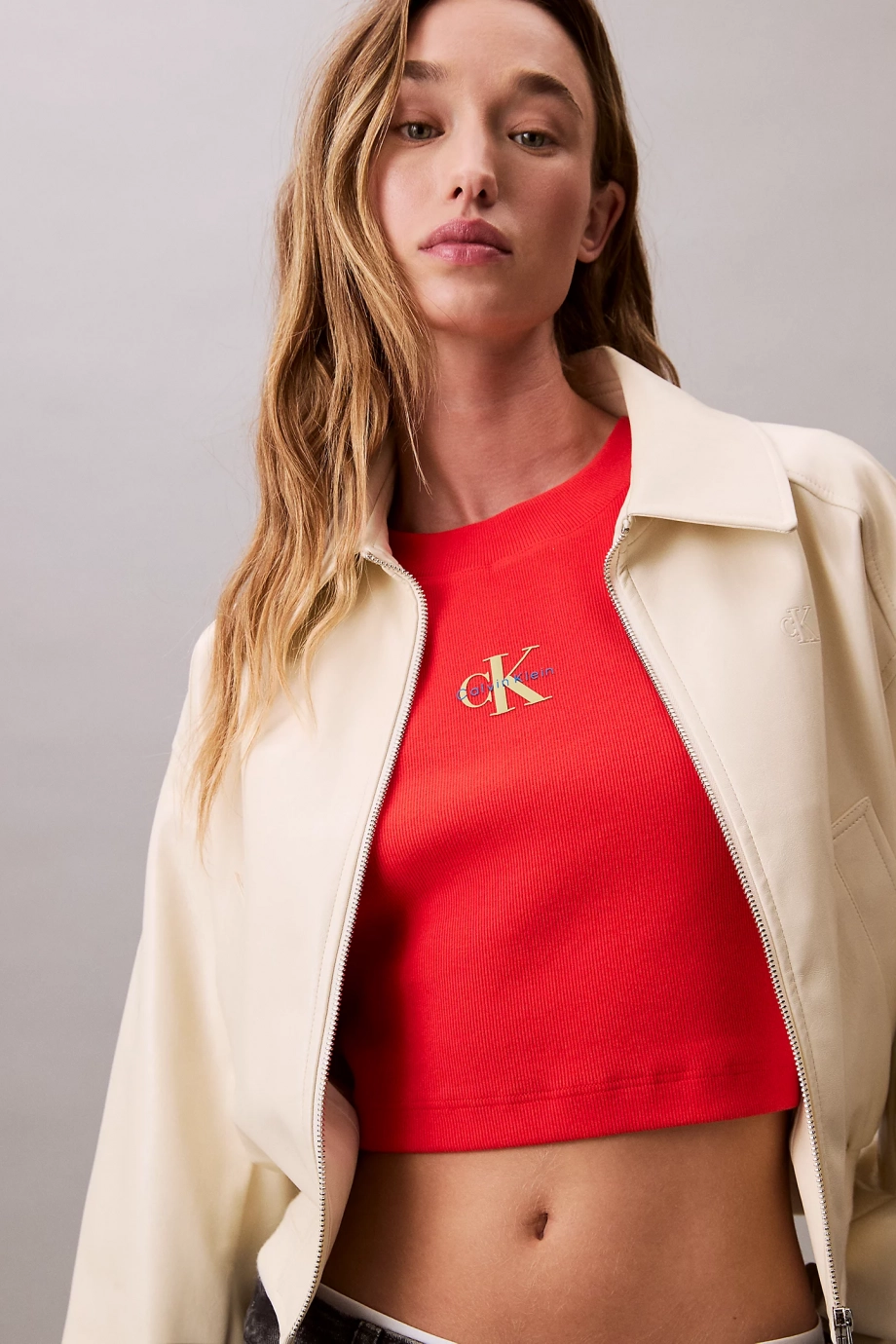 Calvin Klein Rib Kadın Kırmızı Crop LV047AB802-TNC