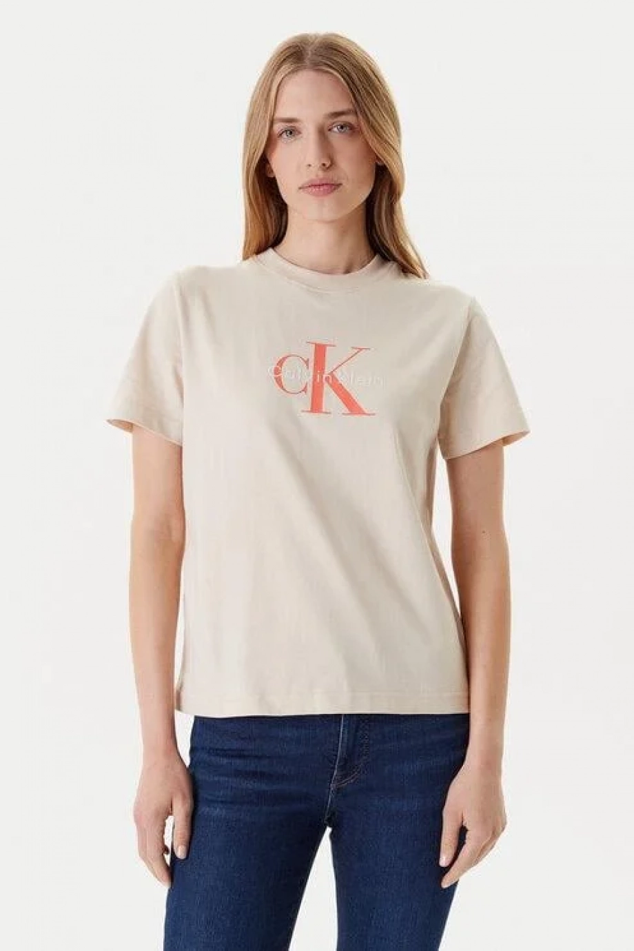 Calvin Klein Standard Logo Kadın Bej T-shirt LV047B865G-C7P