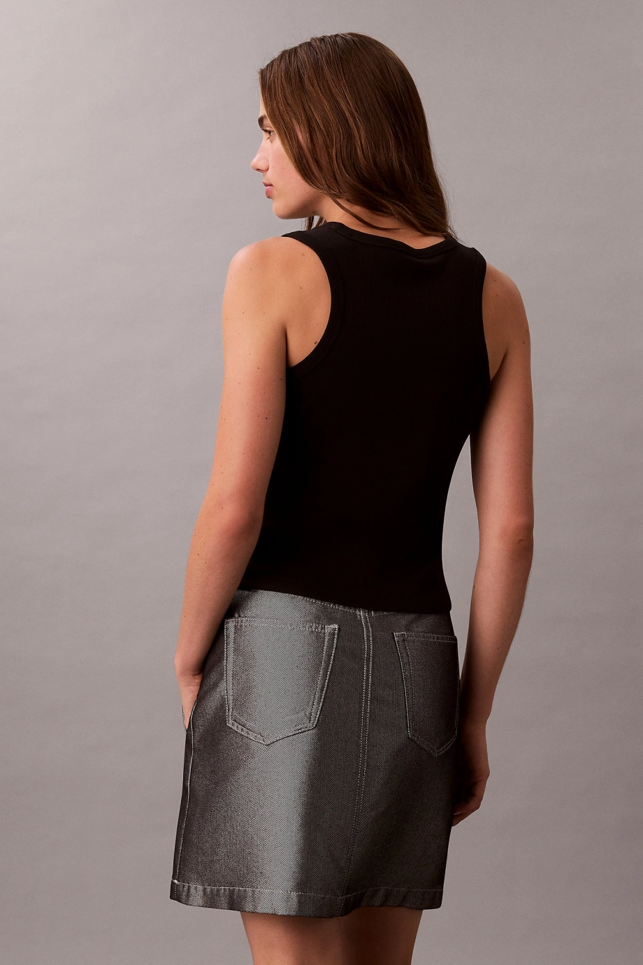 Calvin Klein Kadın Etiketli Pamuklu Fitilli Siyah AtletLV047C201G-UB1