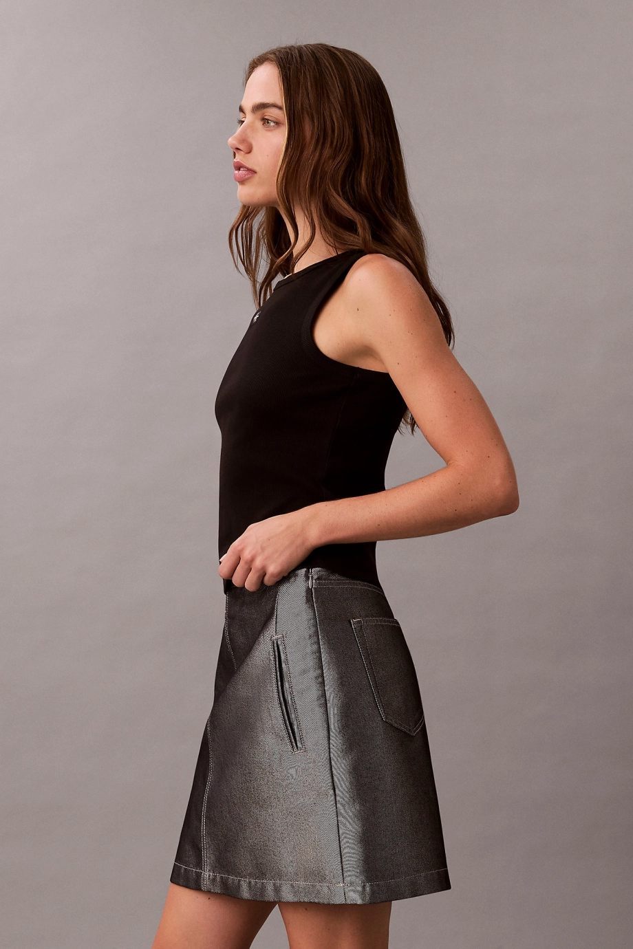 Calvin Klein Kadın Etiketli Pamuklu Fitilli Siyah AtletLV047C201G-UB1
