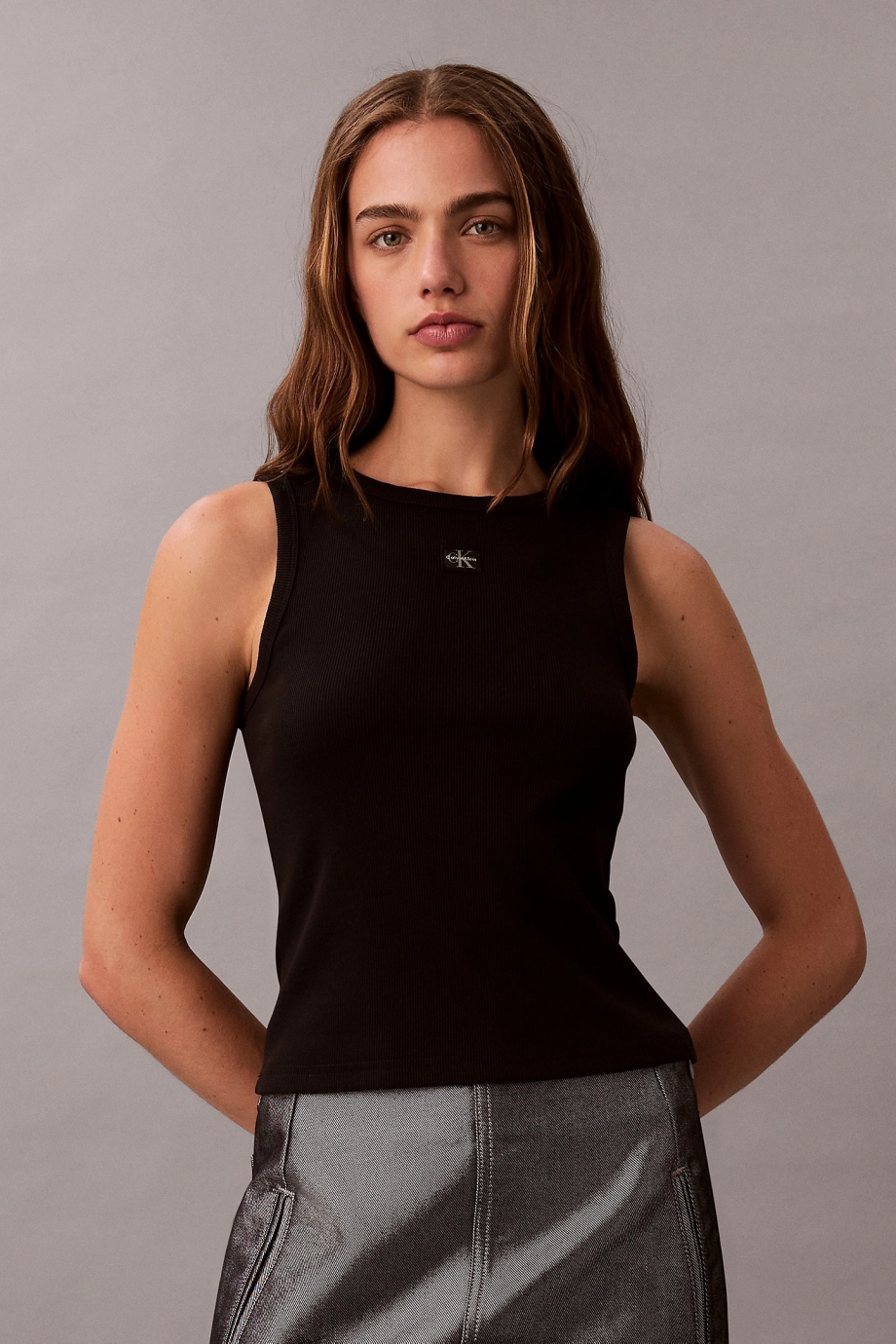 Calvin Klein Kadın Etiketli Pamuklu Fitilli Siyah AtletLV047C201G-UB1