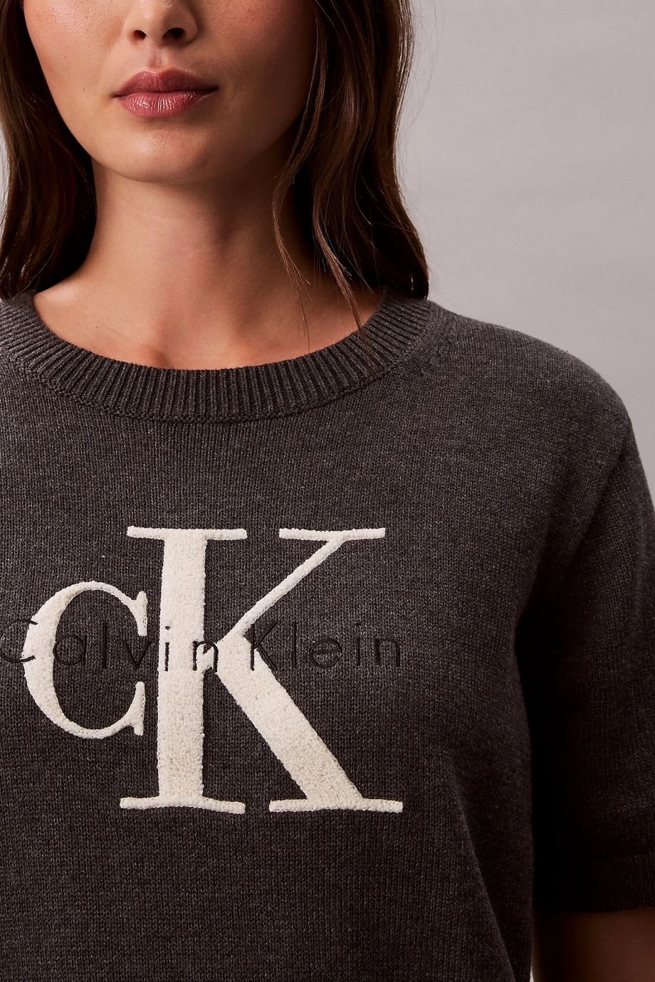 Calvin Klein Kalın Pamuklu Grafikli Süveter Kadın Gri Triko LV044E306G-P7I