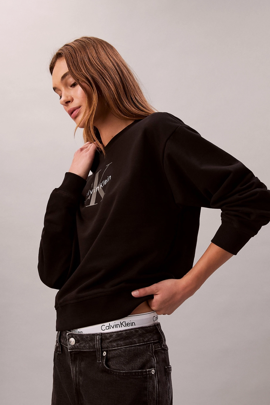 Calvin Klein LS MNLG FRNCH TRRY R Kadın  Sweatshirt  LV047B234G-UB1
