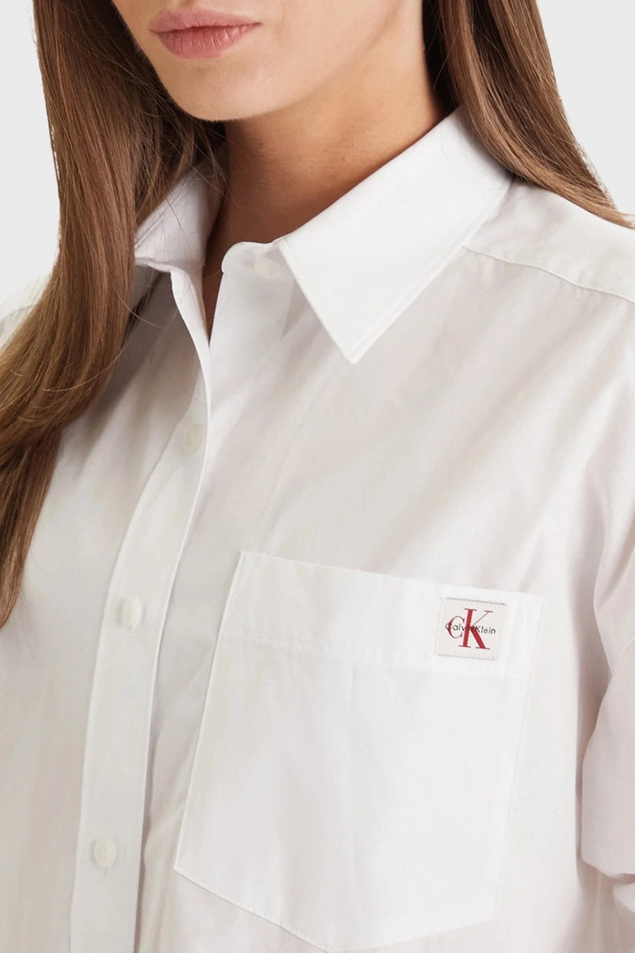 Calvin Klein Pamuklu Poplin Kısa Kesim Dokuma Kadın Beyaz Gömlek LV047F148G-YAA