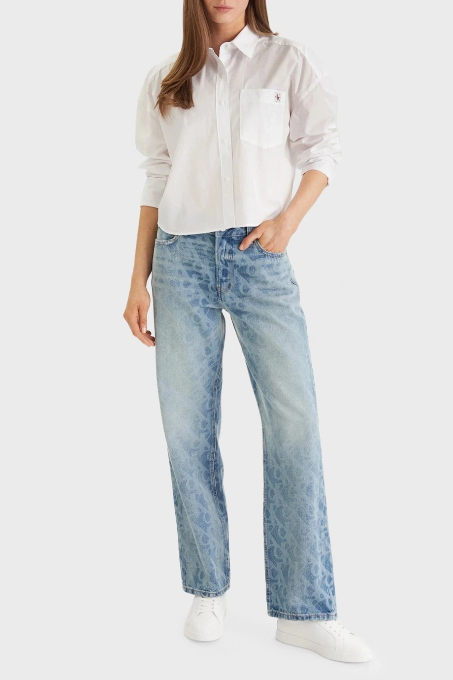 Calvin Klein Pamuklu Poplin Kısa Kesim Dokuma Kadın Beyaz Gömlek LV047F148G-YAA