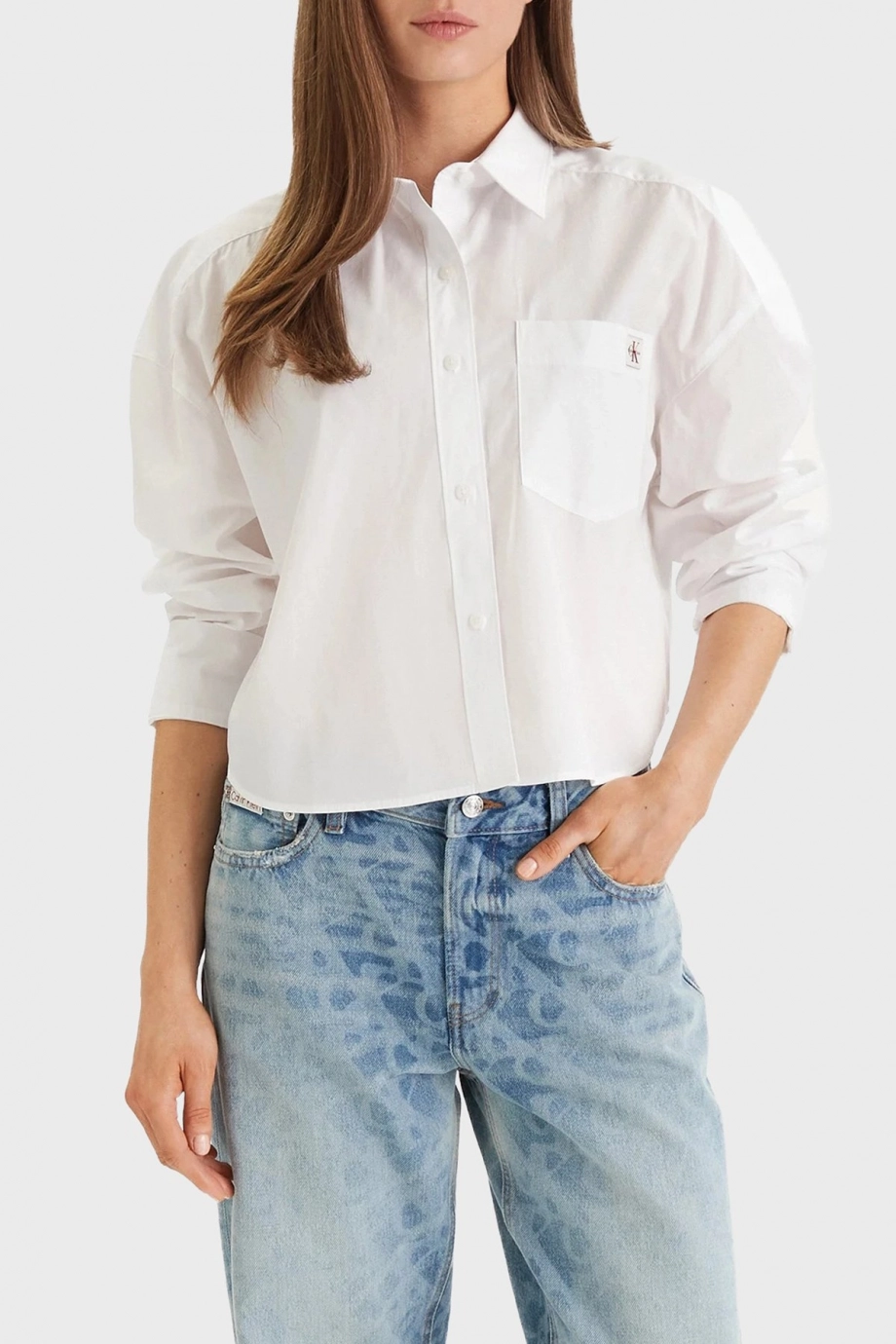 Calvin Klein Pamuklu Poplin Kısa Kesim Dokuma Kadın Beyaz Gömlek LV047F148G-YAA
