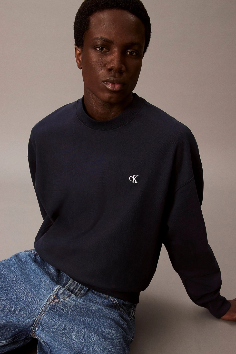 Calvin Klein Premium Terry Monogram Bisiklet Yaka Erkek Mavi Sweatshirt LV04RC277G-CEF