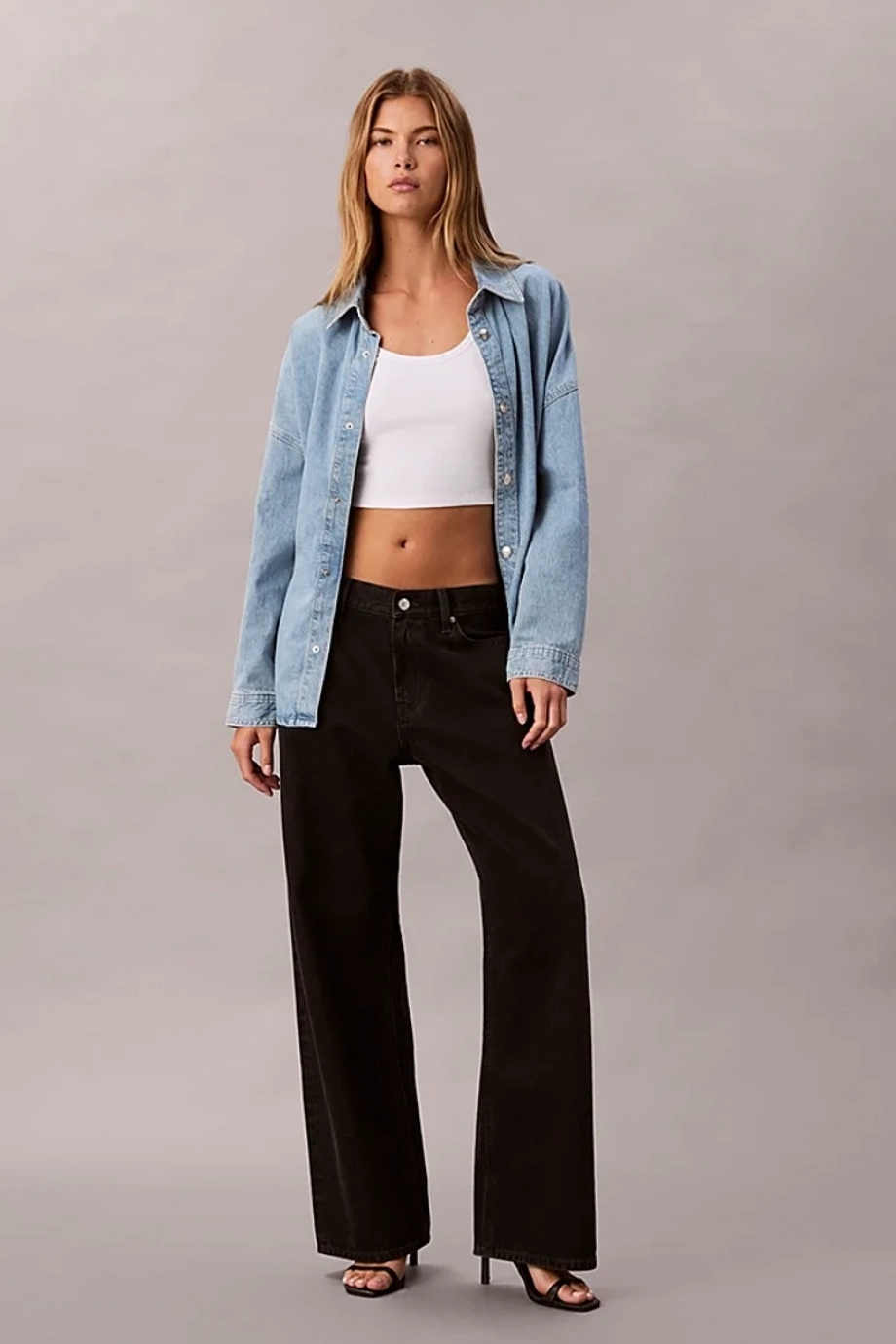 Calvin Klein Rahat Kesim Keten Denim Kadın  Mavi Gömlek LV047C709G-X1O