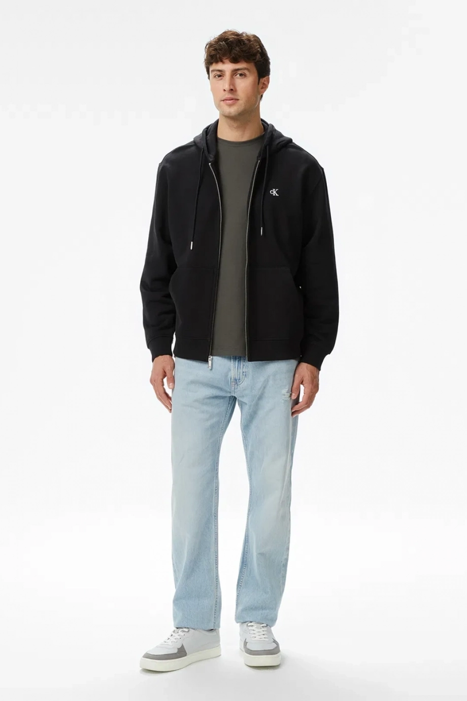 Calvin Klein Uzun Kollu EU 350 Terry Monogram Tam Fermuarlı Kapüşonlu Erkek Siyah Eşofman Üstü  LV04RD240G-UB1