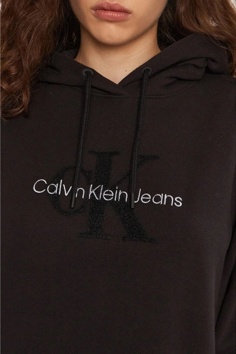 Calvin Klein CHENILLE MONOLOGO HOODIE DRESS Kadın Siyah Elbise J20J224685-BEH