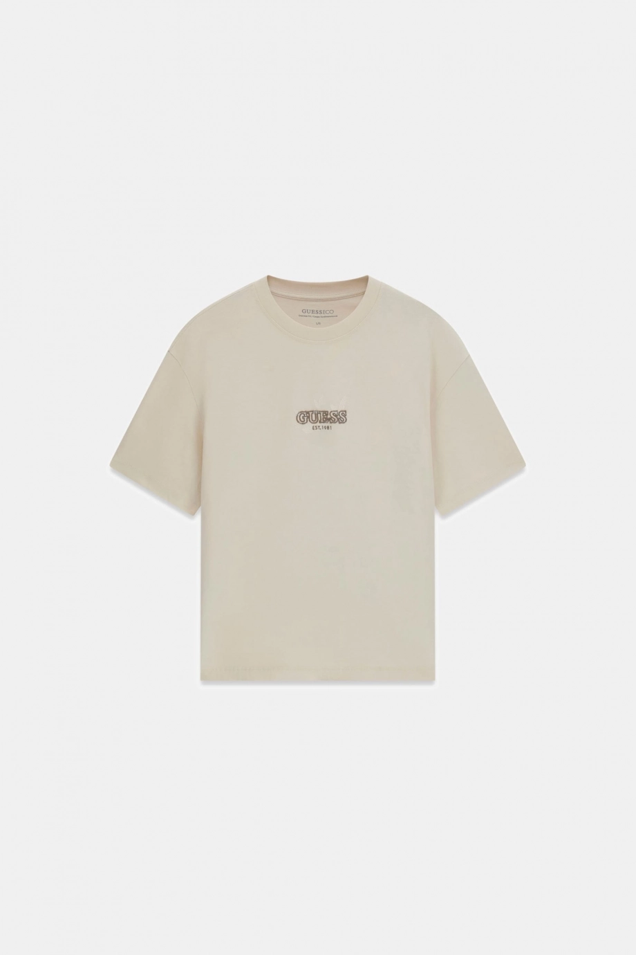 Guess Bisiklet Yaka Kısa Kollu Küçük Logolu Nakışlı Oversize Erkek Krem T-shirt M6YI46K4232-G1CV