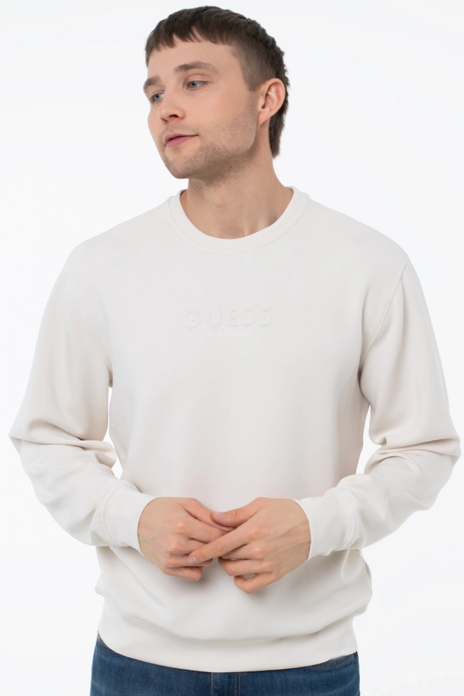 Guess Bisiklet Yaka Uzun Kollu Scuba Luxe Erkek Krem Sweatshirt M6RQ42KAYM2-G1CV