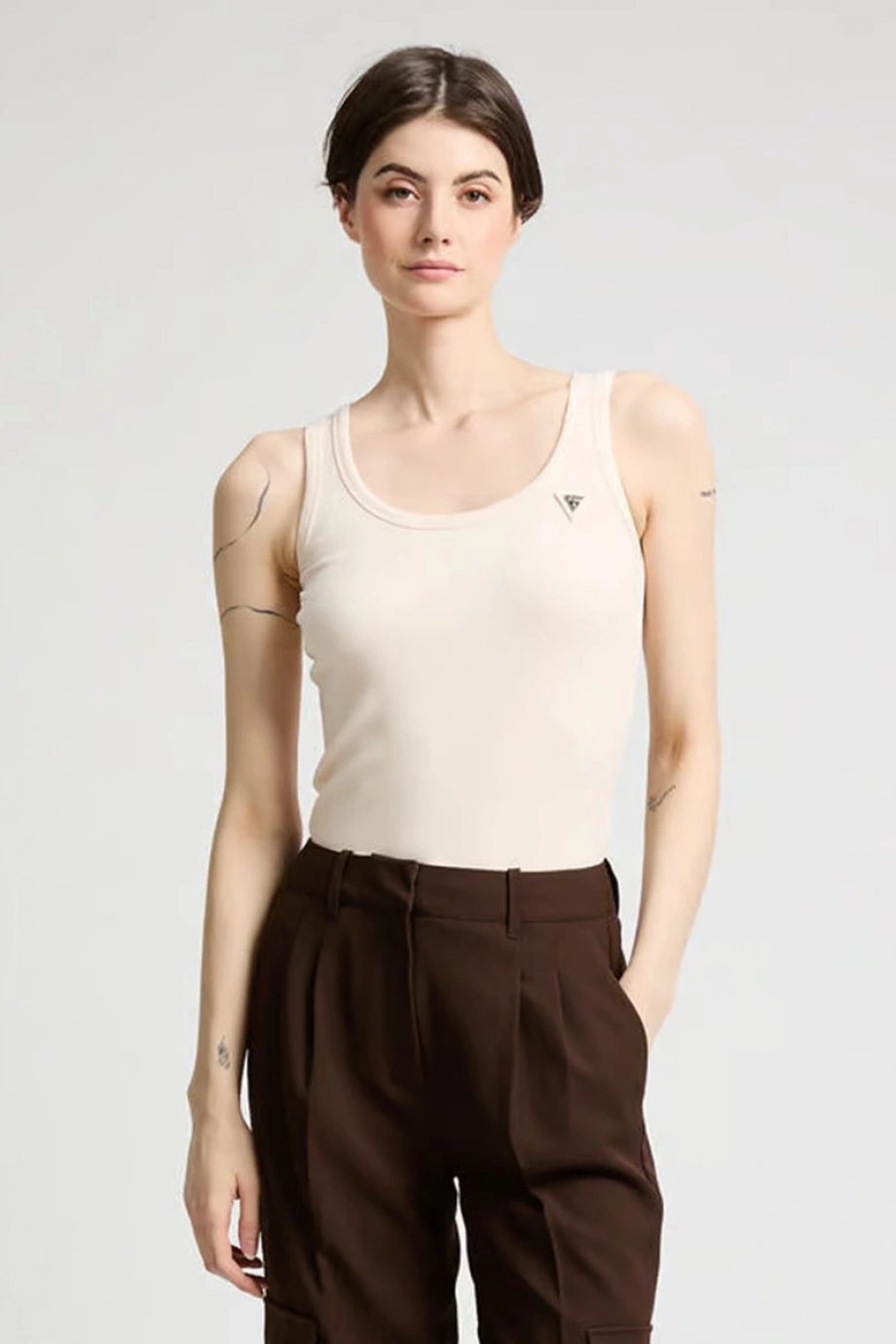 Guess Guess Kadın Ribana Crop Kadın Krem Atlet V4YP06K8RT2-G6K5