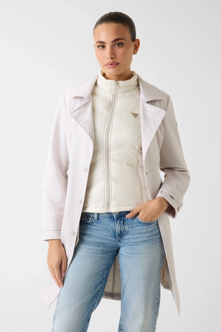 Guess Diletta 2si 1 Arada Kadın Krem Trençkot W6RL53WL942-G9B8