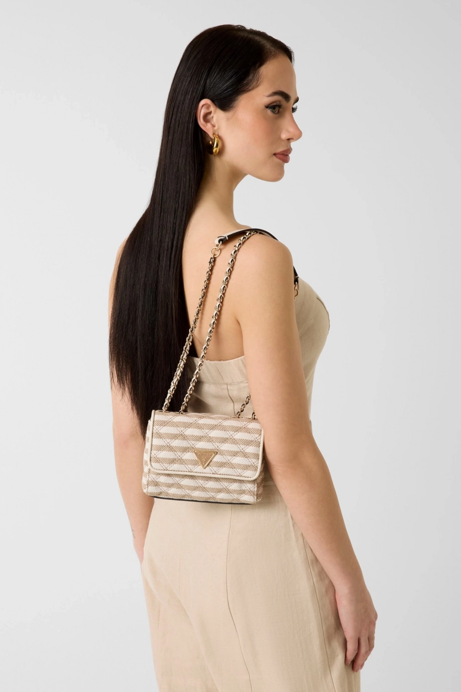 Guess Giully II Küçük 2 Bölmeli Kadın Bej Çapraz Çanta HWAG9673740-TMU
