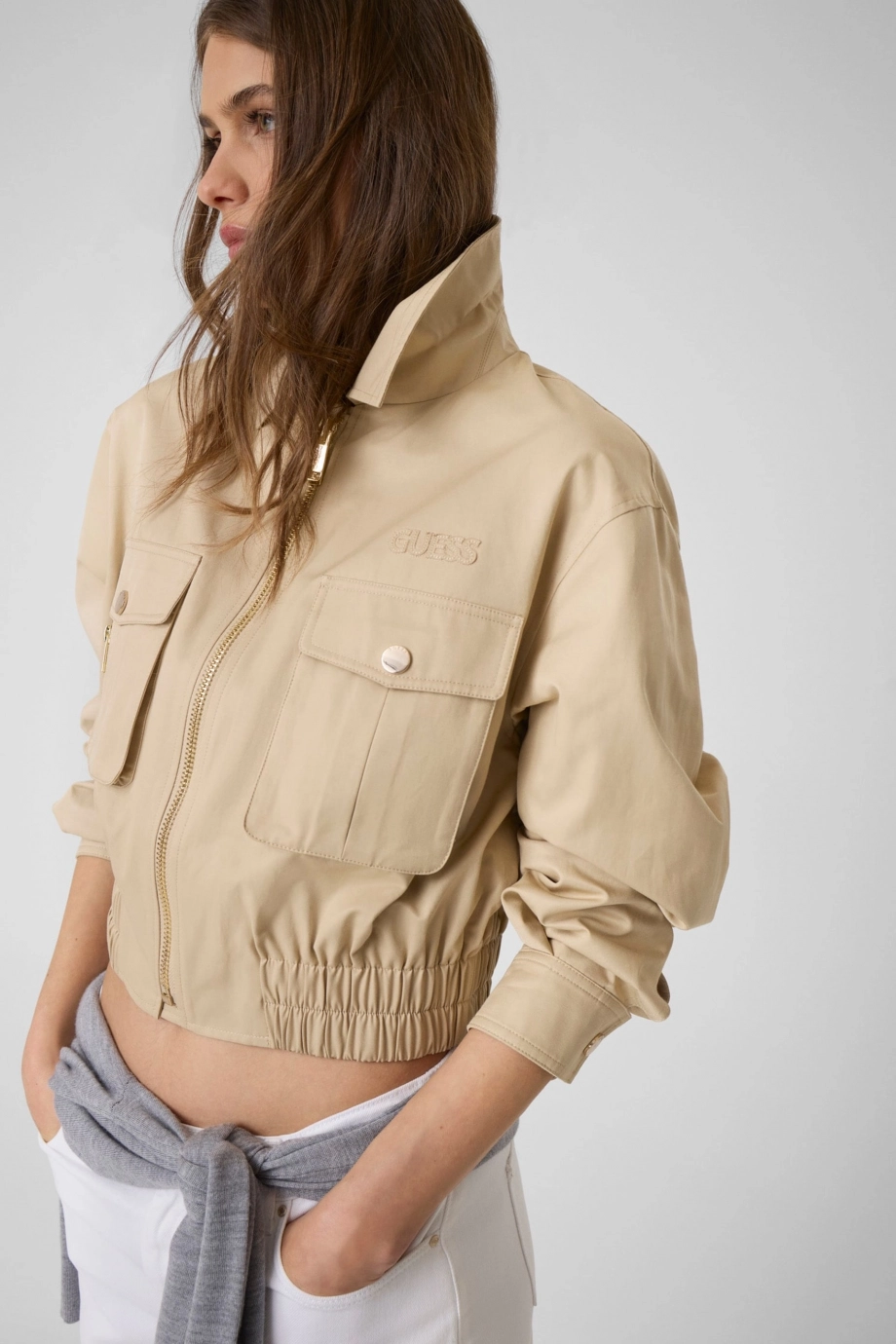 Guess Juliane Fonksiyonel Kargo Cepli Kadın Bej Ceket W6YL20W2910-A117