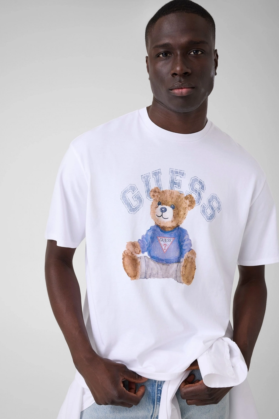 Guess Kısa Kollu Basic Guess Ayıcıklı Erkek Beyaz T-shirt M6YI75K5409-G011