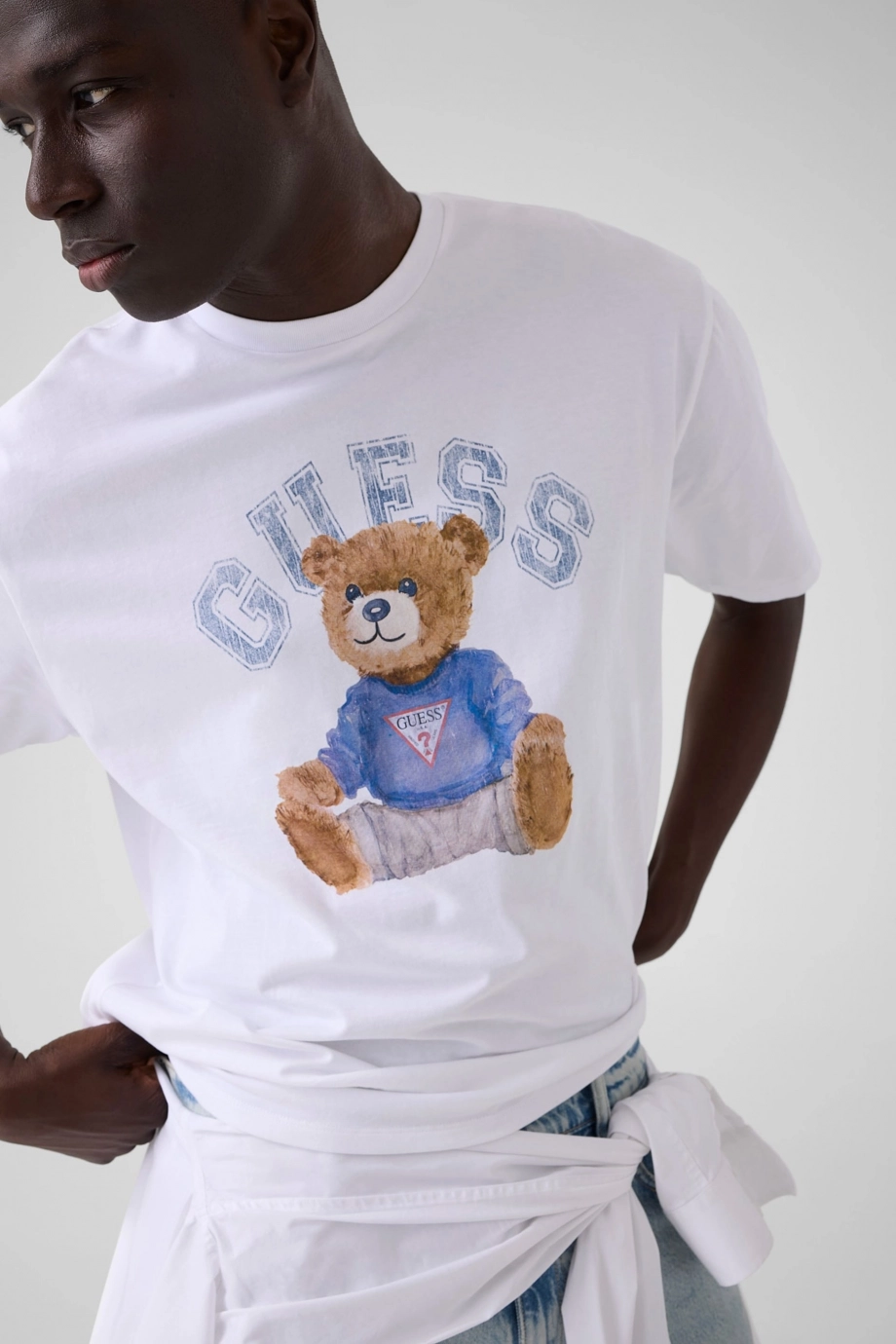 Guess Kısa Kollu Basic Guess Ayıcıklı Erkek Beyaz T-shirt M6YI75K5409-G011