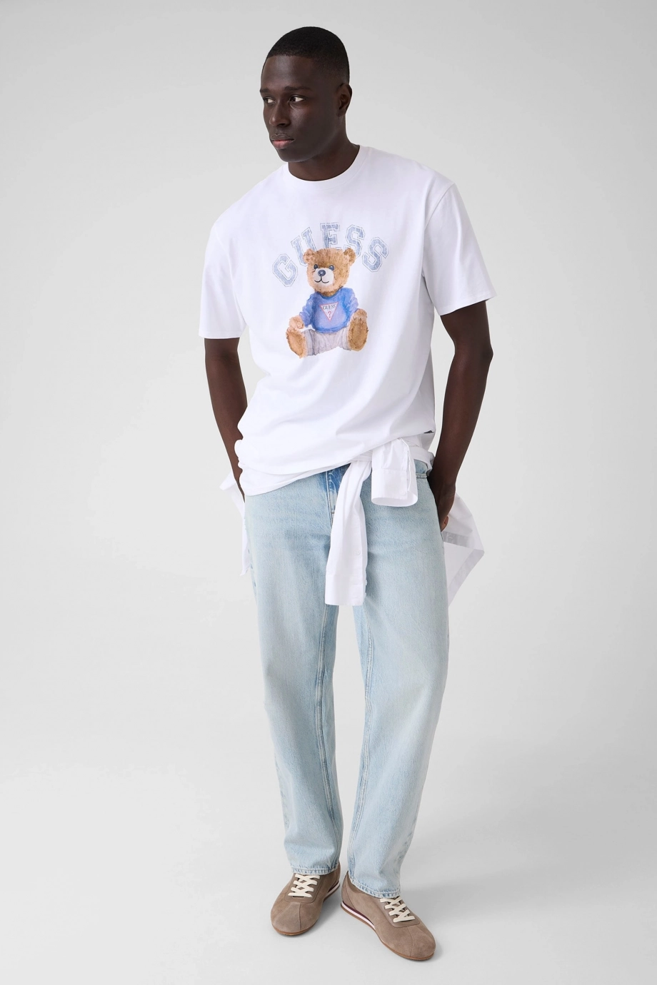 Guess Kısa Kollu Basic Guess Ayıcıklı Erkek Beyaz T-shirt M6YI75K5409-G011