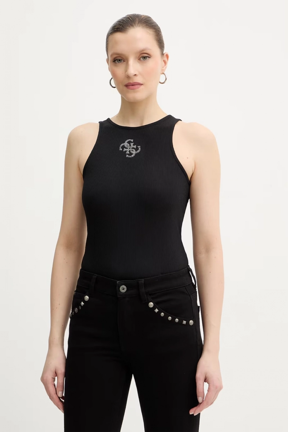 Guess Kolsuz Yuvarlak Yaka Guendalina Kadın Siyah Atlet W6RP39KD092-JBLK