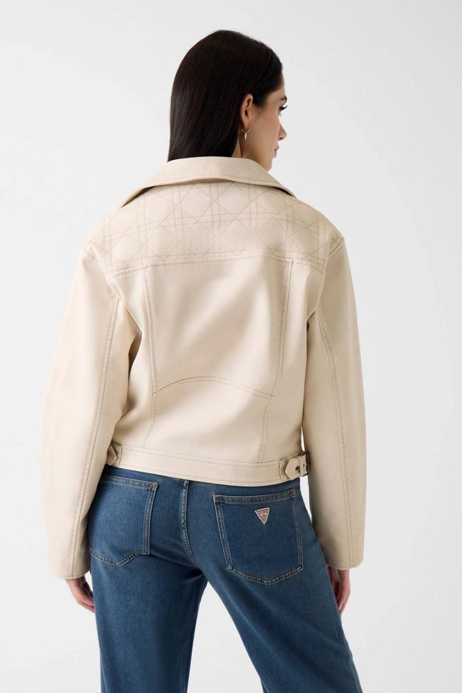Guess Nada Vintage Biker Kadın Bej Ceket W6RL09WH1X0-G1FG