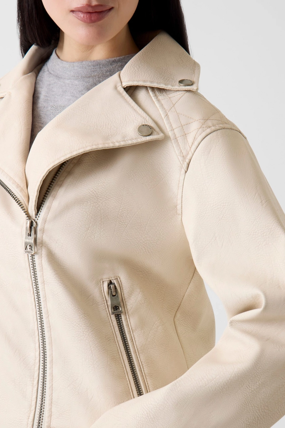 Guess Nada Vintage Biker Kadın Bej Ceket W6RL09WH1X0-G1FG