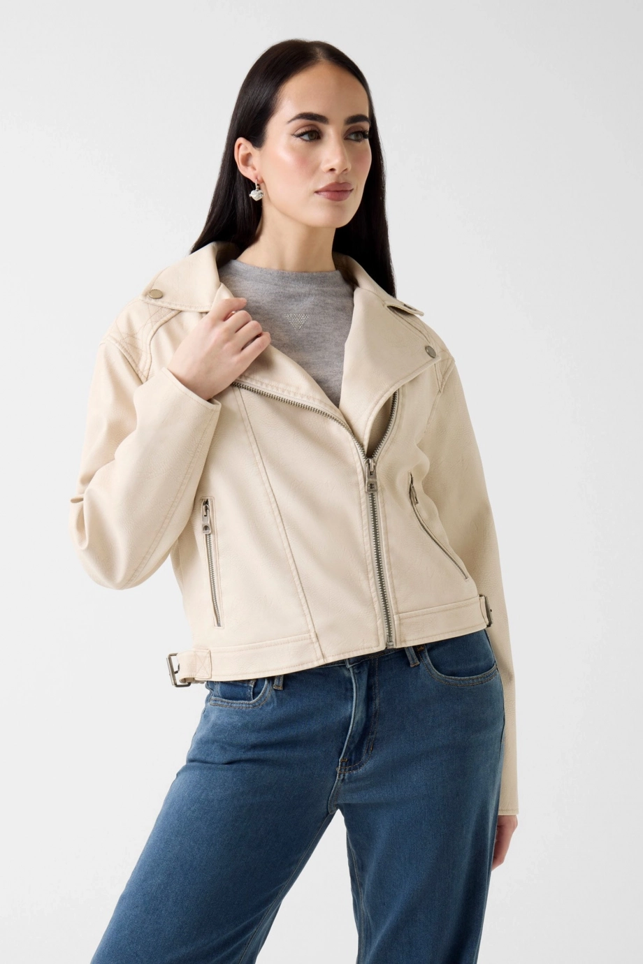Guess Nada Vintage Biker Kadın Bej Ceket W6RL09WH1X0-G1FG