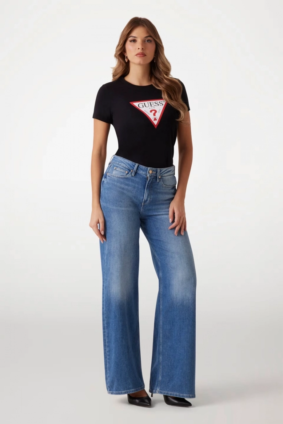 Guess SS CN ORIGINAL TEE Kadın Siyah T-shirt W1YI1BI3Z14-JBLK