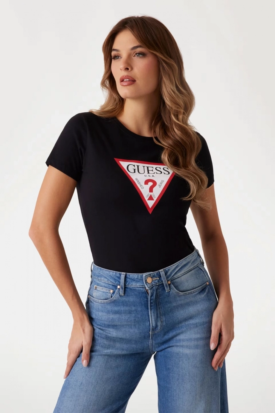 Guess SS CN ORIGINAL TEE Kadın Siyah T-shirt W1YI1BI3Z14-JBLK