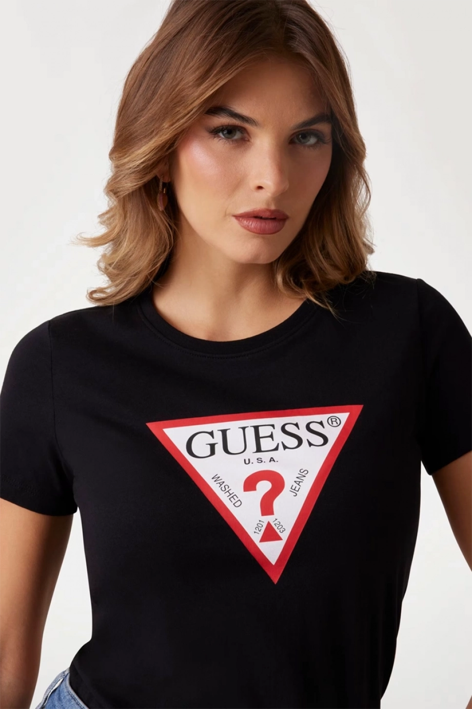 Guess SS CN ORIGINAL TEE Kadın Siyah T-shirt W1YI1BI3Z14-JBLK