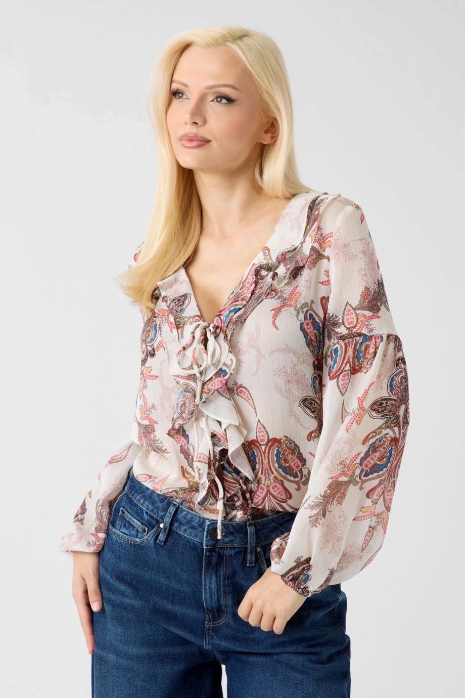 Guess Uzun Kollu Emy Fırfırlı Kadın  Gömlek W6YH30W2951-PMPV