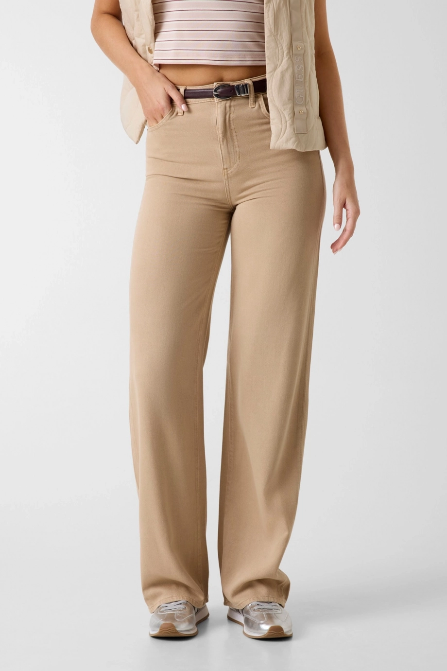 Guess Wide Leg Kadın Bej Pallazo Pantolon W6YA1AD1444-F14Z